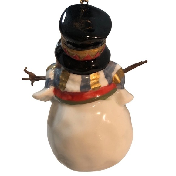 Charming Ceramic Snowman Christmas Ornament With Black Top Hat - Picture 4 of 7